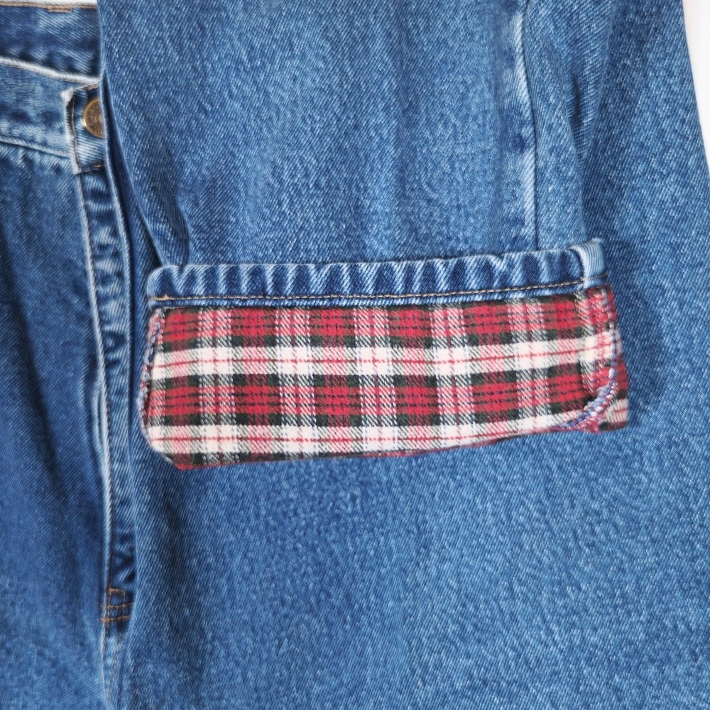 Eddie Bauer Vintage Flannel Lined High Rise Jeans Blue Plaid Tall 16 32x33